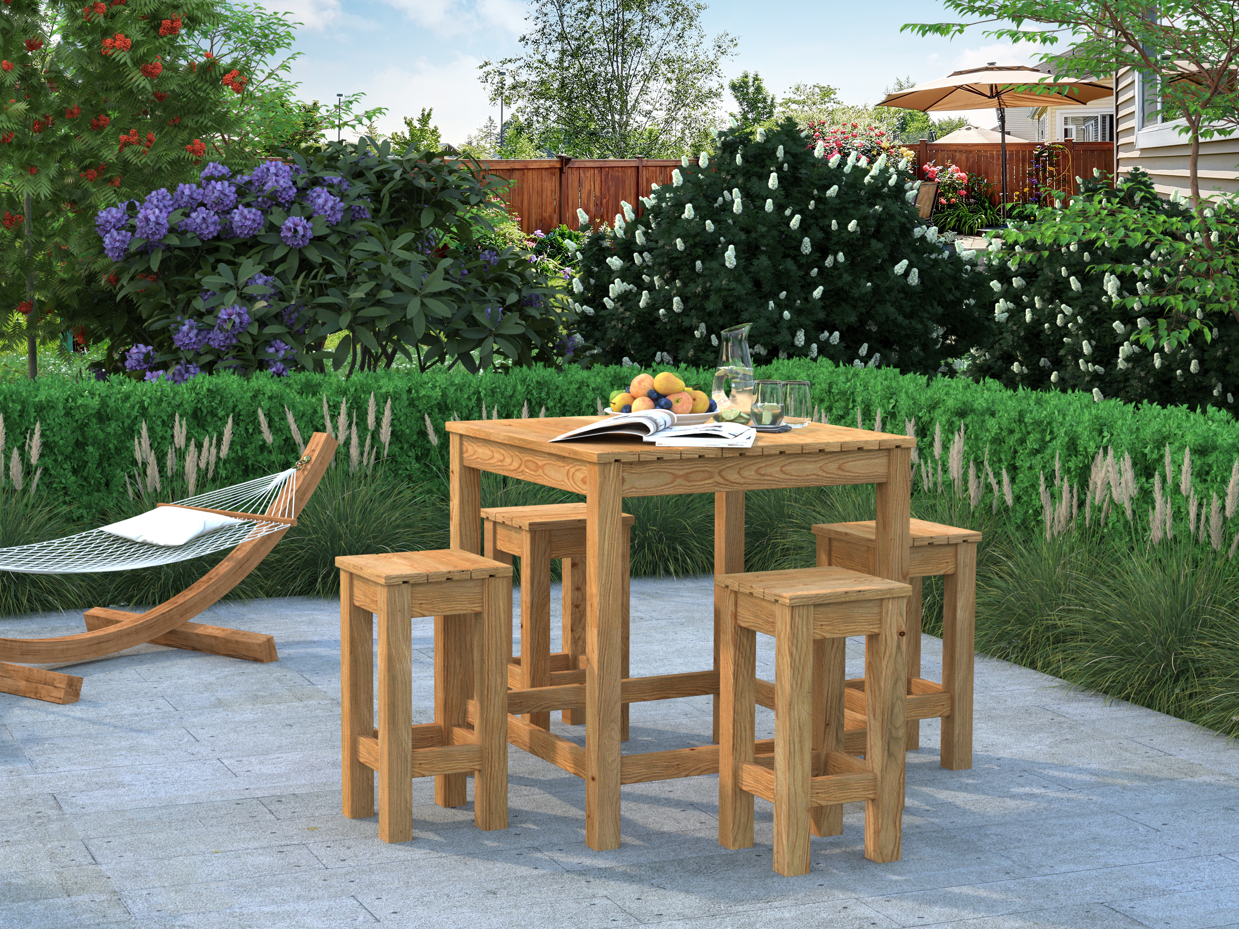 Set de madera Aron - mesa alta 99x99 y 4 taburetes 3 Set de madera Aron - mesa alta 99x99 y 4 taburetes - Imagen 2