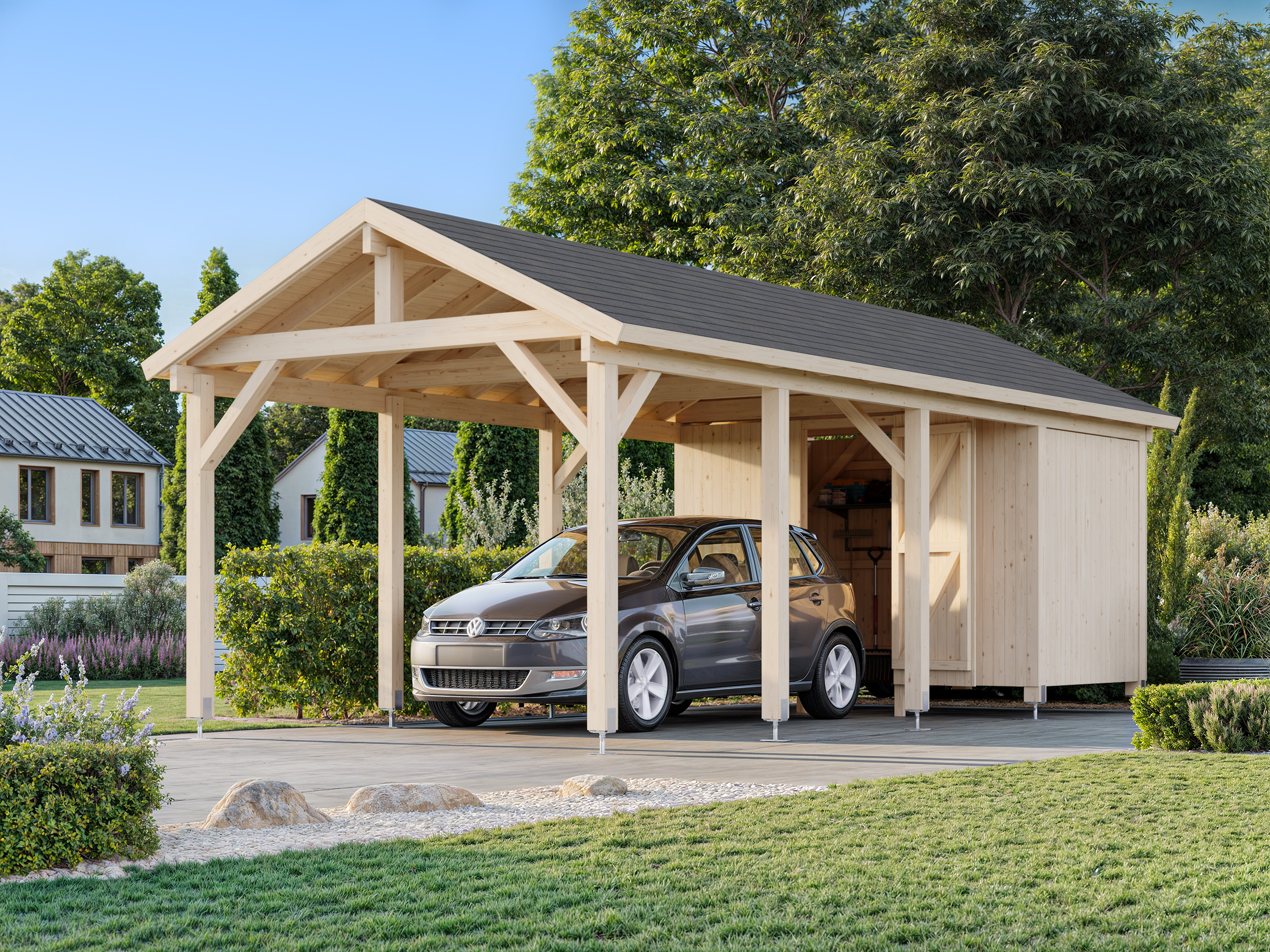 1 Palmako carport Robert 23.1 m2 with shed NATURAL wb
