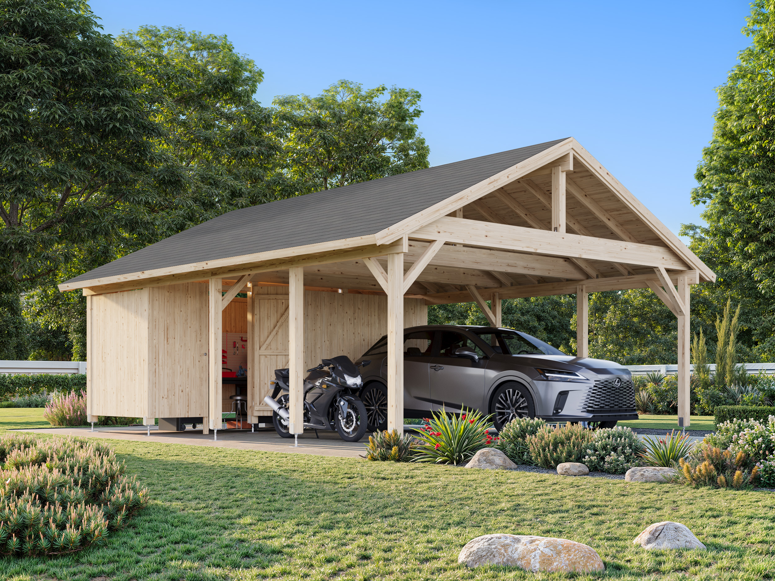 1 Palmako carport Robert 40.6 m2 with shed NATURAL wb