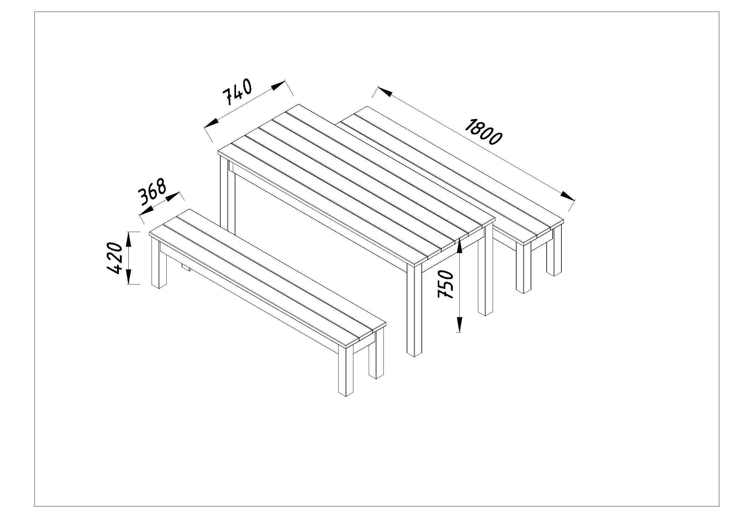 Set de madera Sanne 18 - mesa 180x74 y 2 bancos 4 Set de madera Sanne 18 - mesa 180x74 y 2 bancos - Imagen 3
