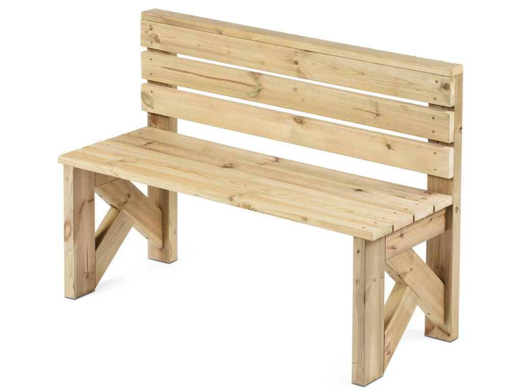 Banco de madera Jaén con respaldo y patas en aspa
