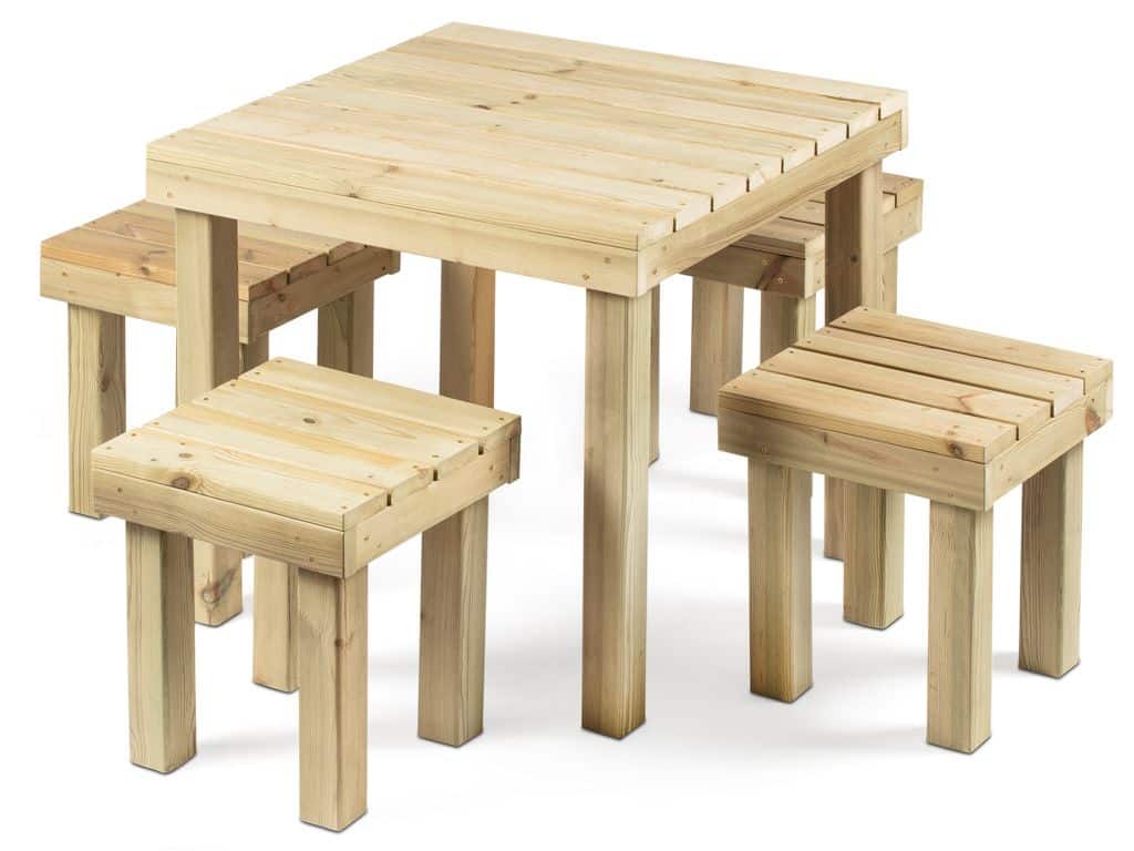 Set de madera Riga 80 con mesa y cuatro banquetas
