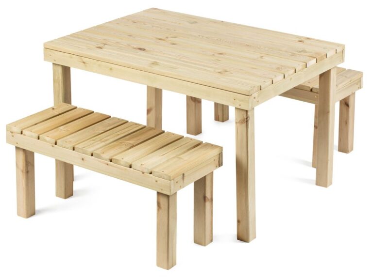 Set de madera Riga 120 con mesa y dos bancos