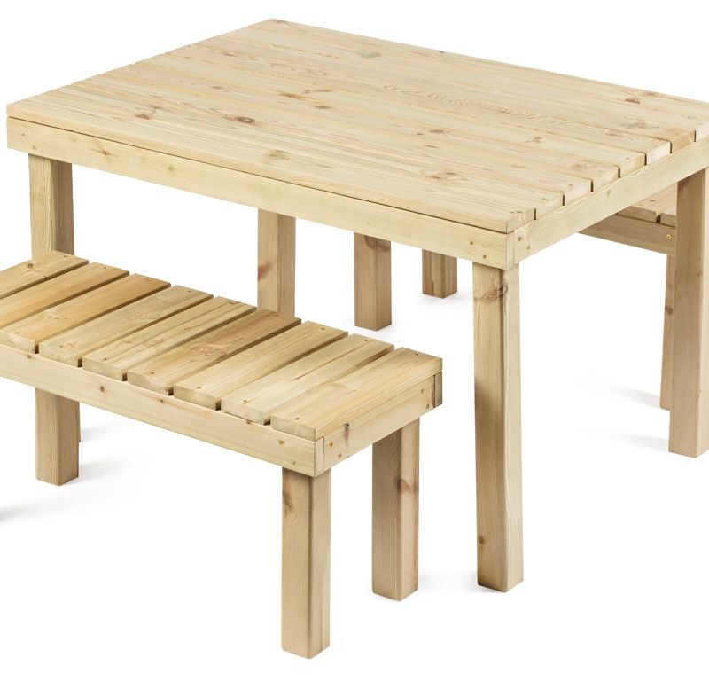 Set de madera Riga 120 con mesa y dos bancos