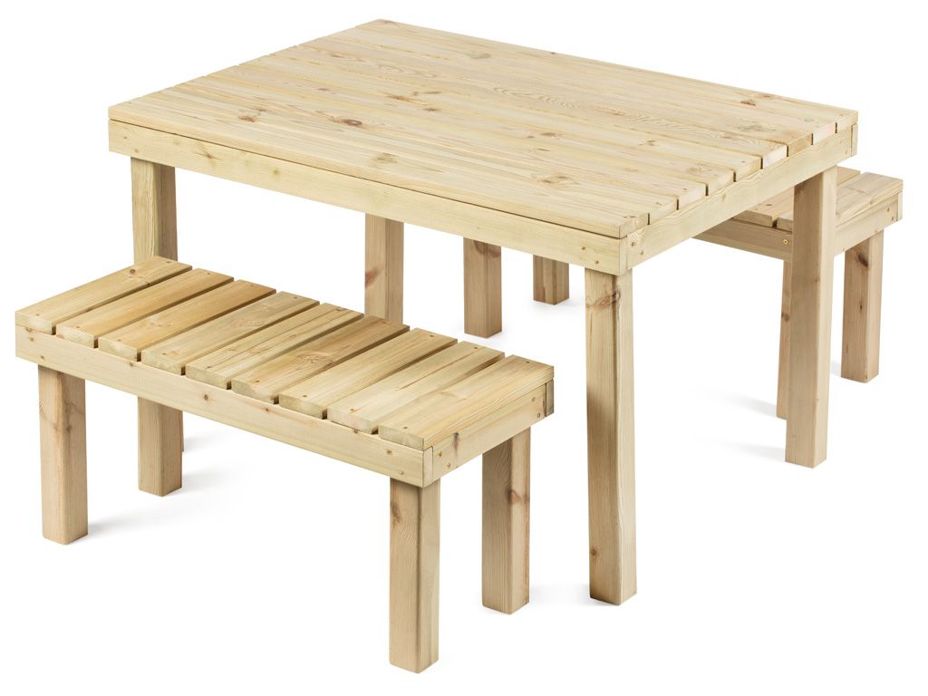 Set de madera Riga 120 con mesa y dos bancos