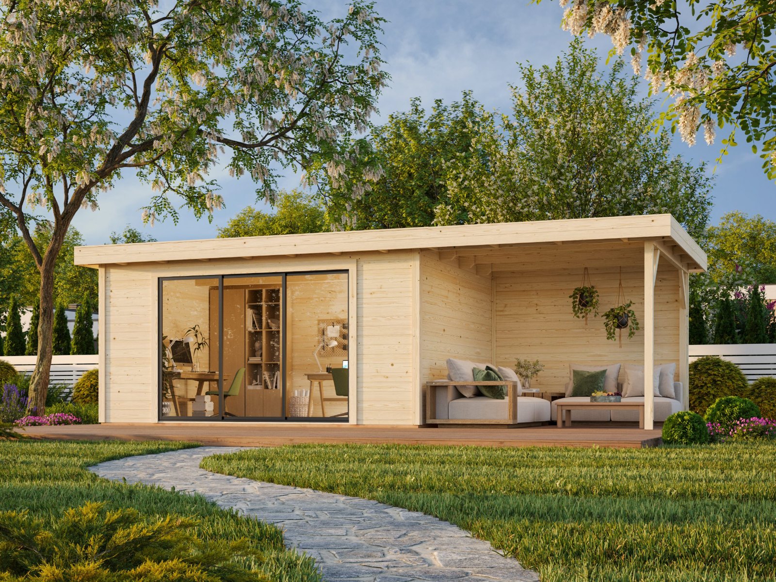 Caseta de madera Lydia con porche - 14,4 + 8,8 m2 4 Caseta de madera Lydia con porche - 14,4 + 8,8 m2 - Imagen 3