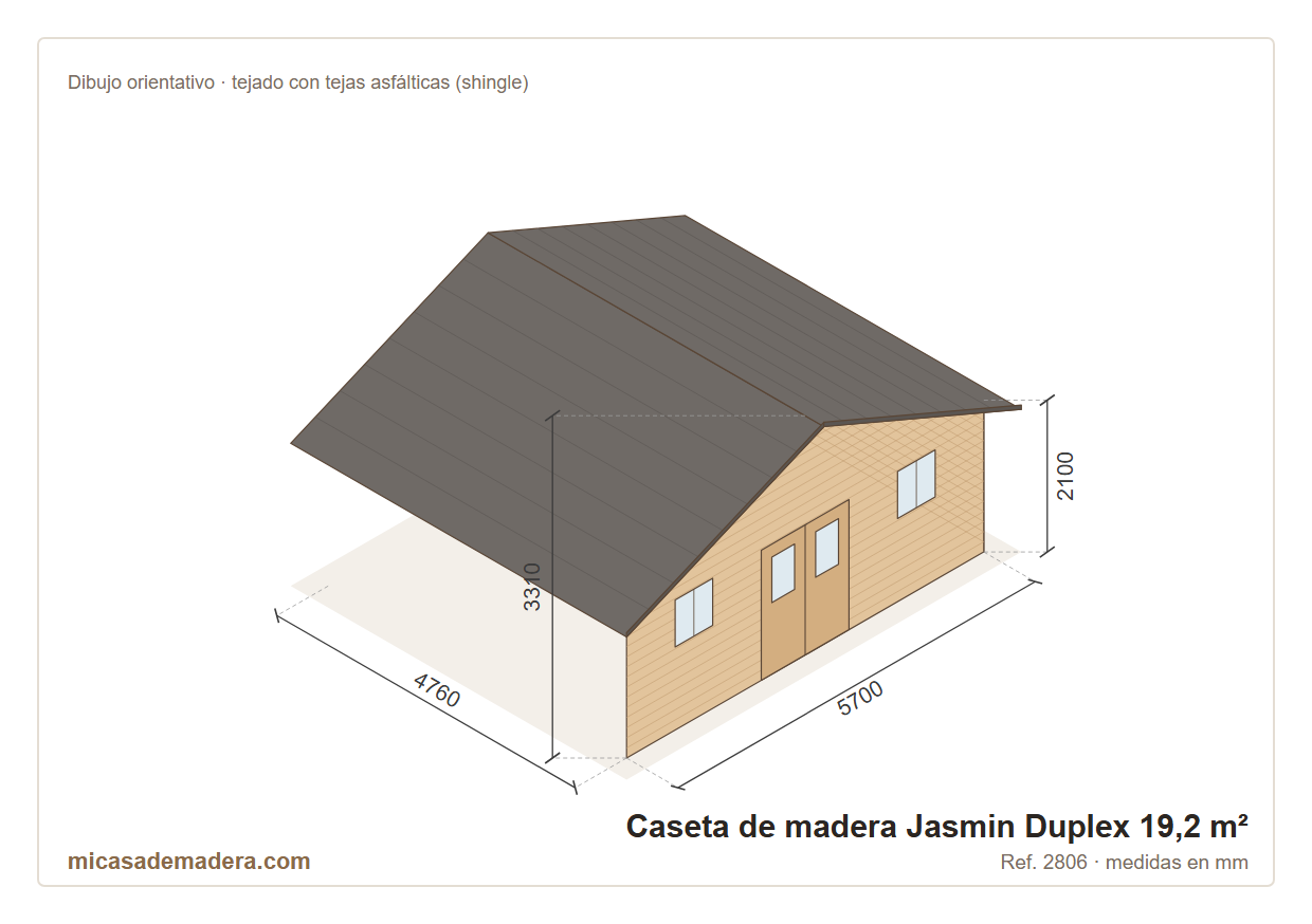 Caseta de madera Jasmin Duplex - 19,2 m2 3 Caseta de madera Jasmin Duplex - 19,2 m2 - Imagen 2