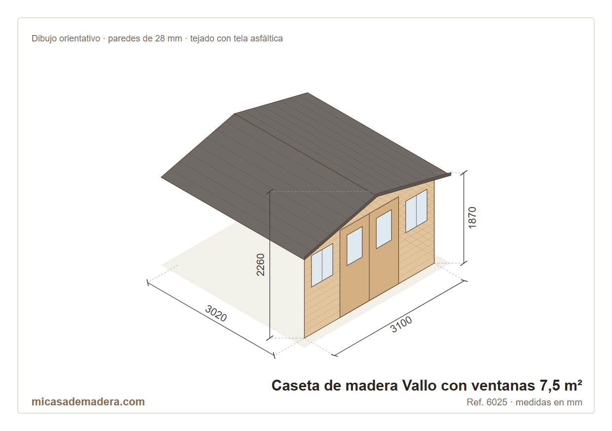 Caseta de madera Vallo con ventanas - 7,5 m2 3 Caseta de madera Vallo con ventanas - 7,5 m2 - Imagen 2