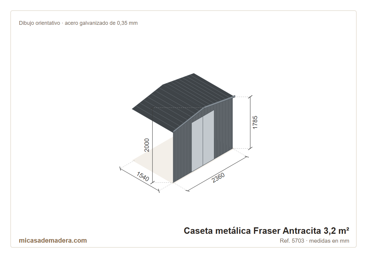 Caseta metálica Fraser Antracita - 3,2 m2 3 Caseta metálica Fraser Antracita - 3,2 m2 - Imagen 2