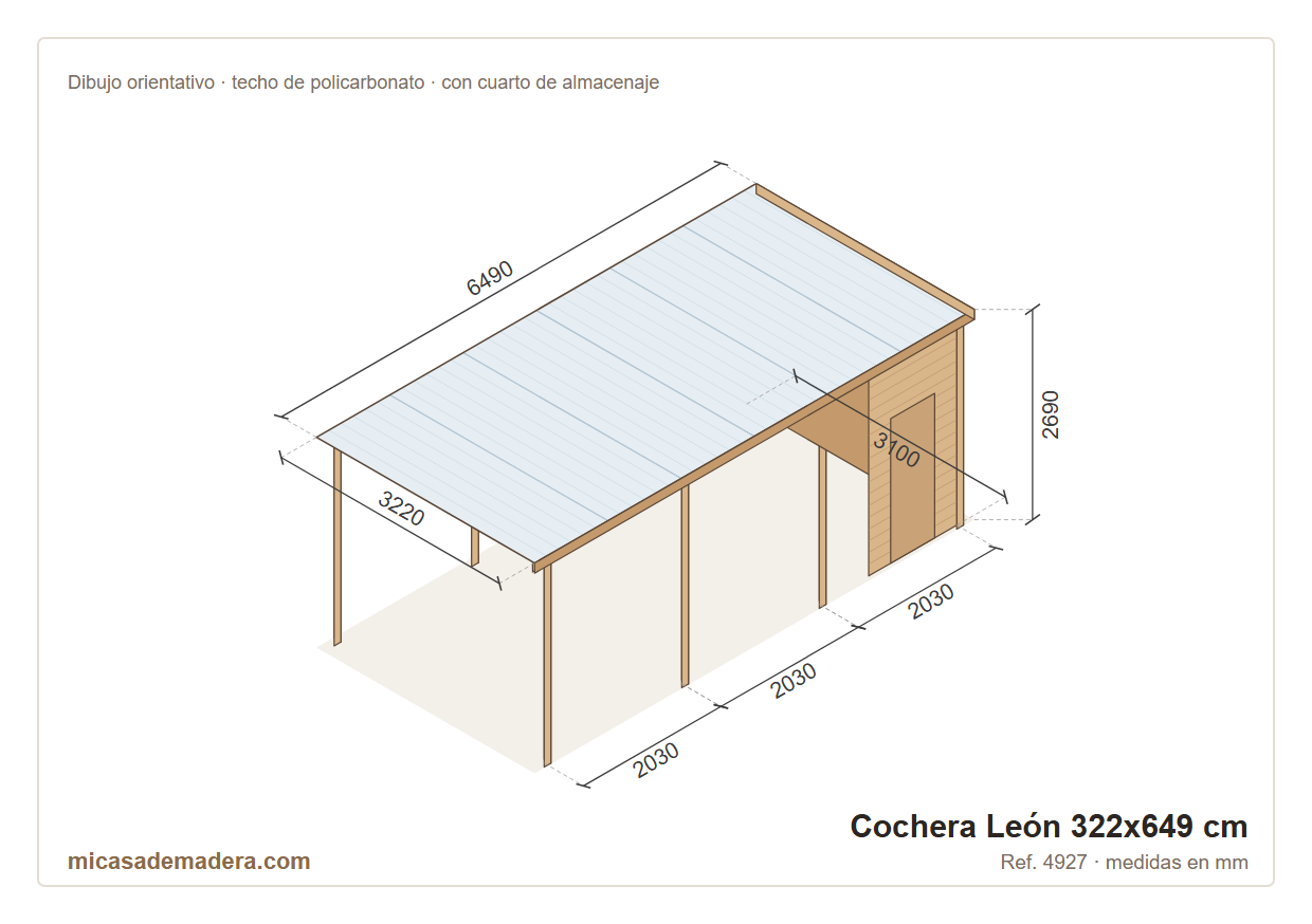 Cochera de madera León - 322x649cm 3 Cochera de madera León - 322x649cm - Imagen 2