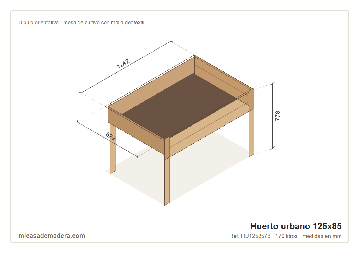 Huerto urbano de madera 125×85 cm – 170 litros 4 Huerto urbano de madera 125×85 cm – 170 litros - Imagen 3