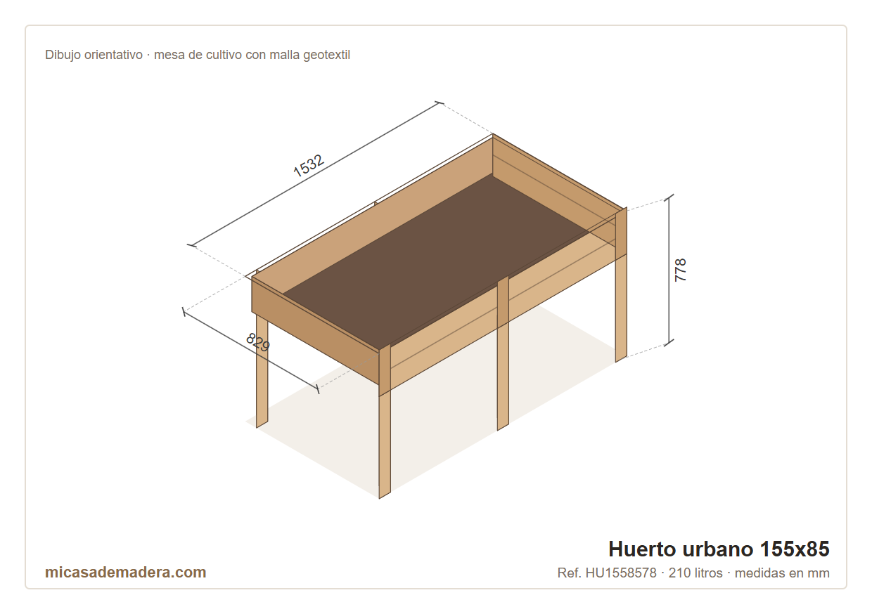 Huerto urbano de madera 155×85 cm – 210 litros 4 Huerto urbano de madera 155×85 cm – 210 litros - Imagen 3