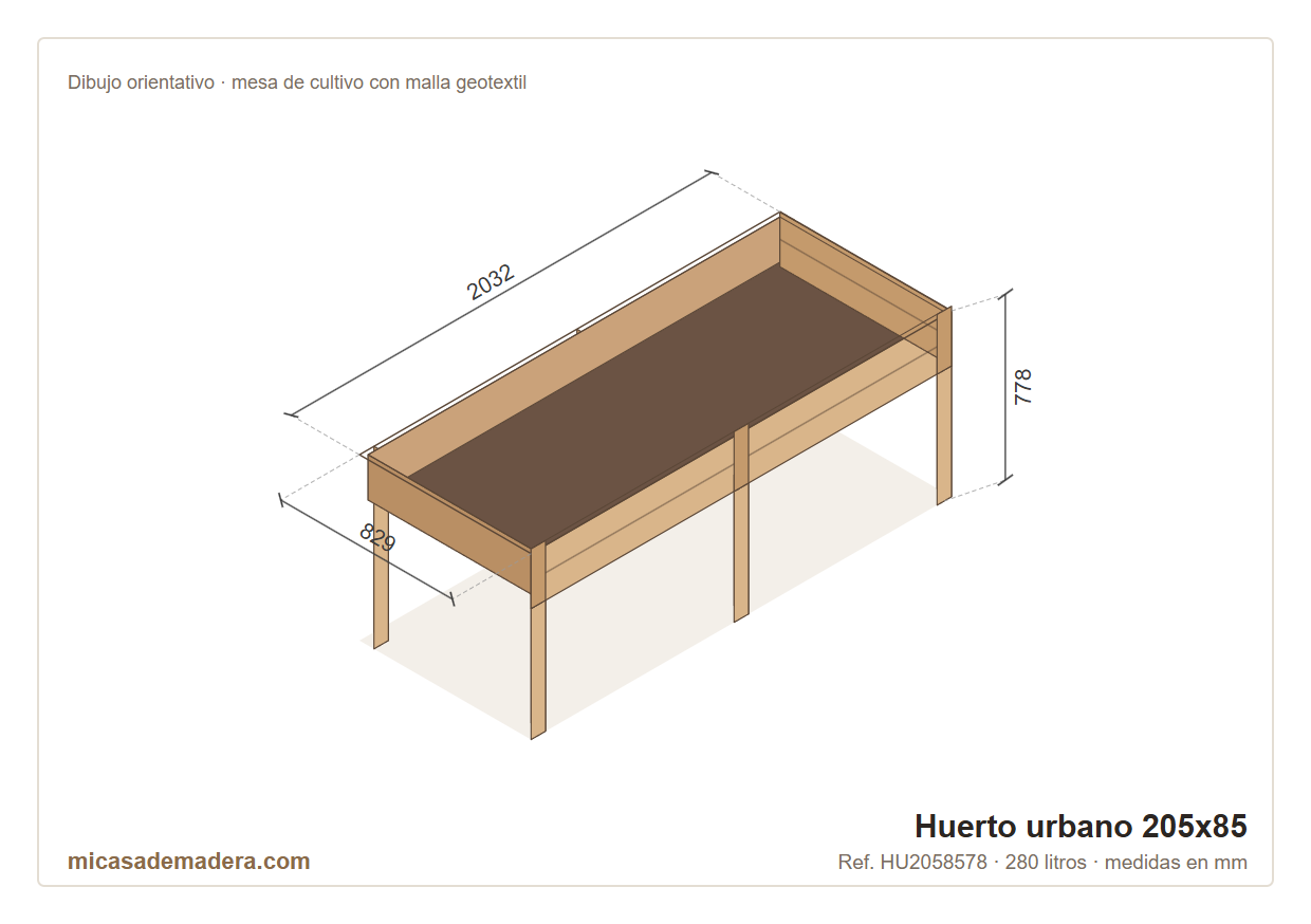 Huerto urbano de madera 205×85 cm – 280 litros 4 Huerto urbano de madera 205×85 cm – 280 litros - Imagen 3