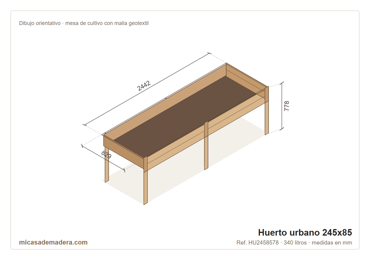 Huerto urbano de madera 245×85 cm – 340 litros 4 Huerto urbano de madera 245×85 cm – 340 litros - Imagen 3