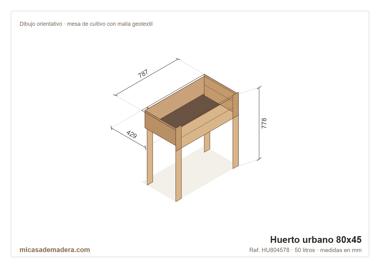 Huerto urbano de madera 80×45 cm – 50 litros 4 Huerto urbano de madera 80×45 cm – 50 litros - Imagen 3