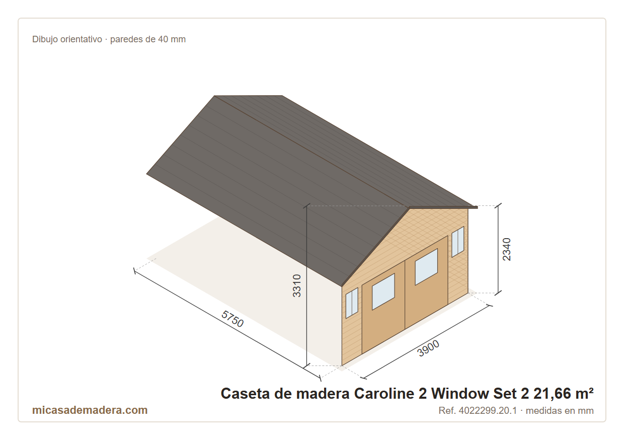 Caseta de madera Caroline 2 con kit de ventanas 2 - 21,66 m2 3 Caseta de madera Caroline 2 con kit de ventanas 2 - 21,66 m2 - Imagen 2