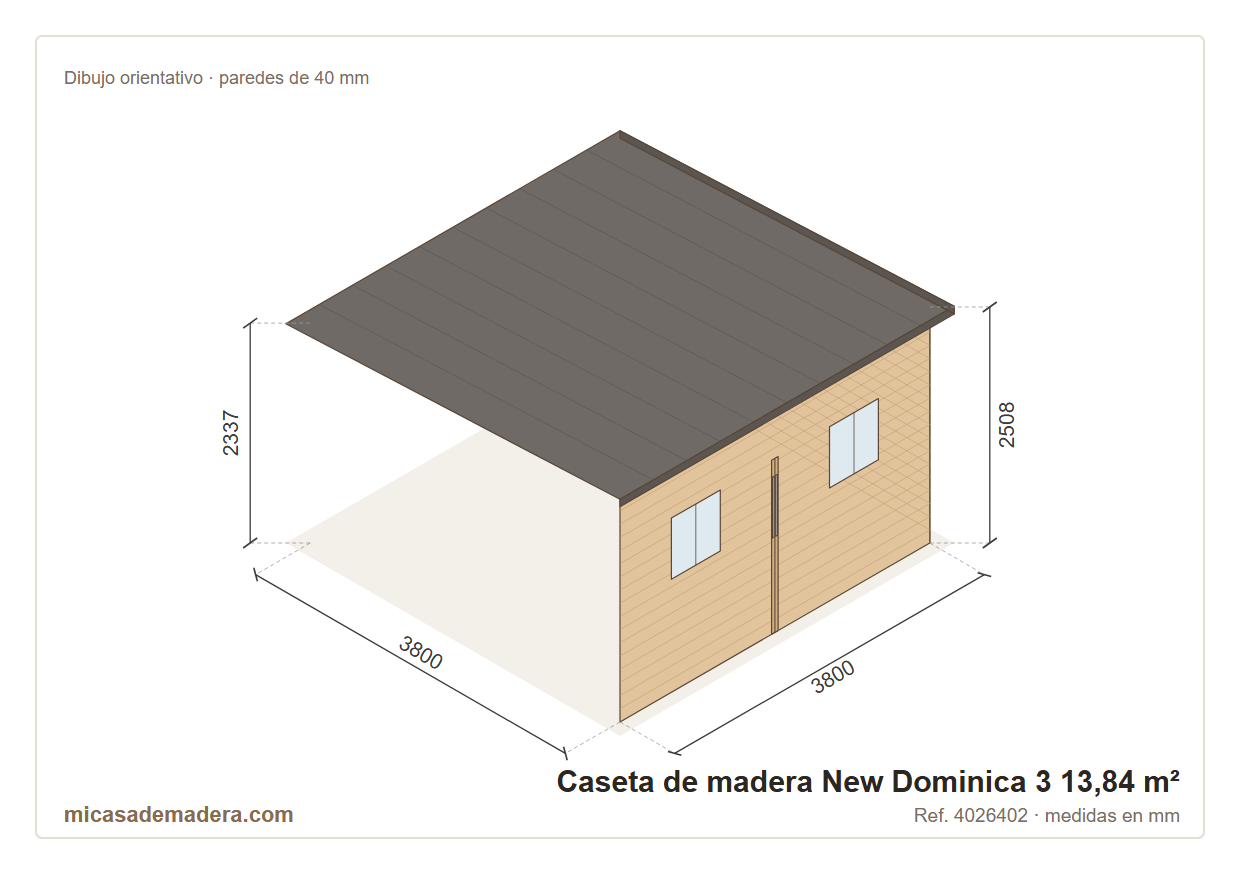 Caseta de madera New Dominica 3 - 13,84 m2 3 Caseta de madera New Dominica 3 - 13,84 m2 - Imagen 2