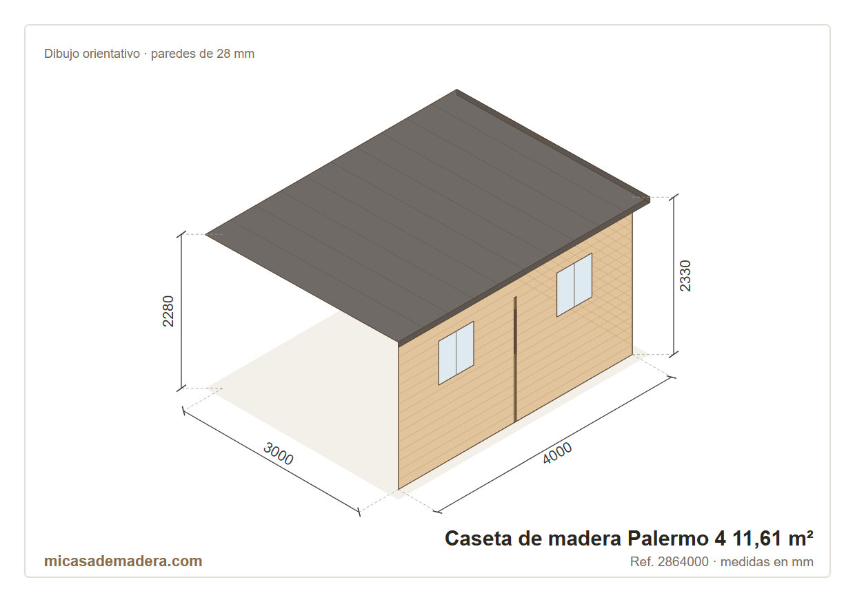 Caseta de madera Palermo 4 - 11,61 m2 3 Caseta de madera Palermo 4 - 11,61 m2 - Imagen 2