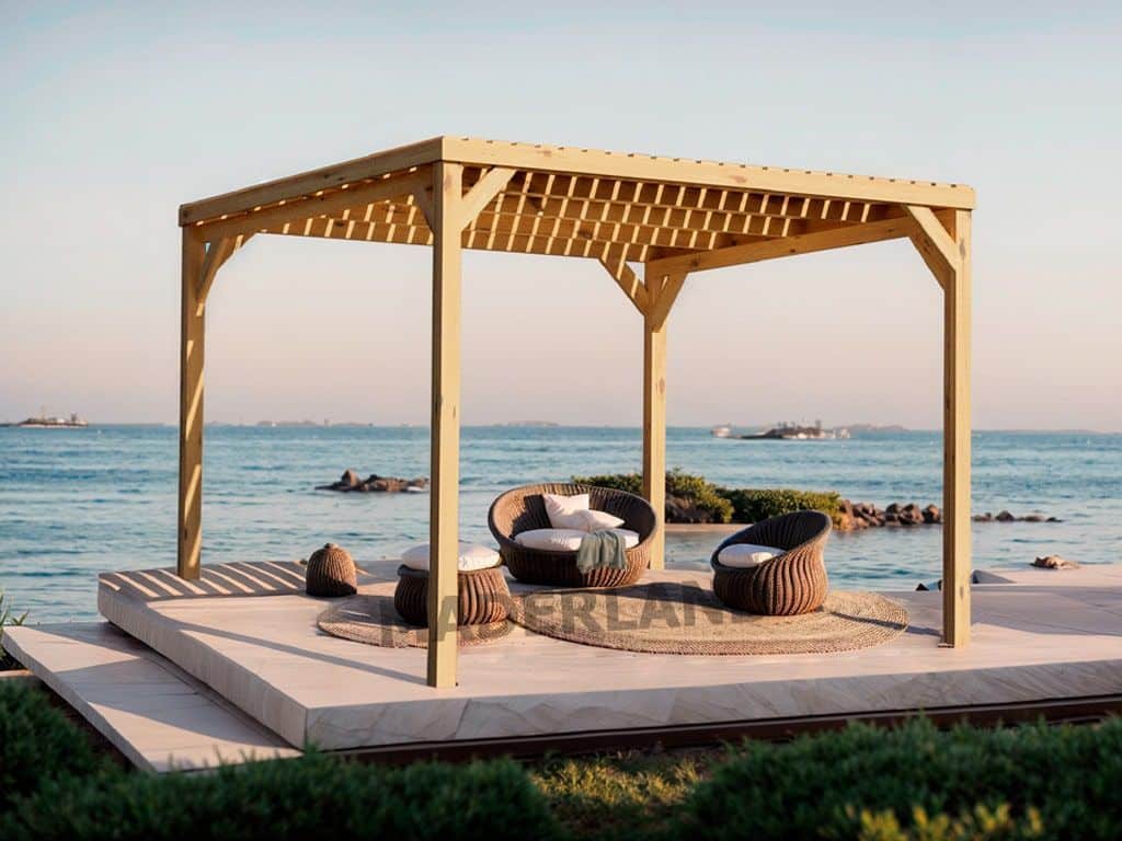 Pérgola de madera Málaga semicubierta en terraza