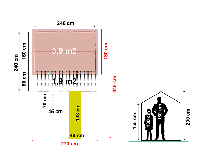 Casita infantil de madera Super Caserio – 6,2 m2 3 Plano con medidas de la casita infantil de madera Super Aldea Super Caserío Super Domo