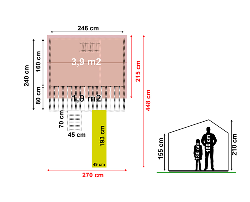 Casita infantil de madera Super Hotel – 6,2 m2 3 Plano con medidas de la casita infantil de madera Super Hotel
