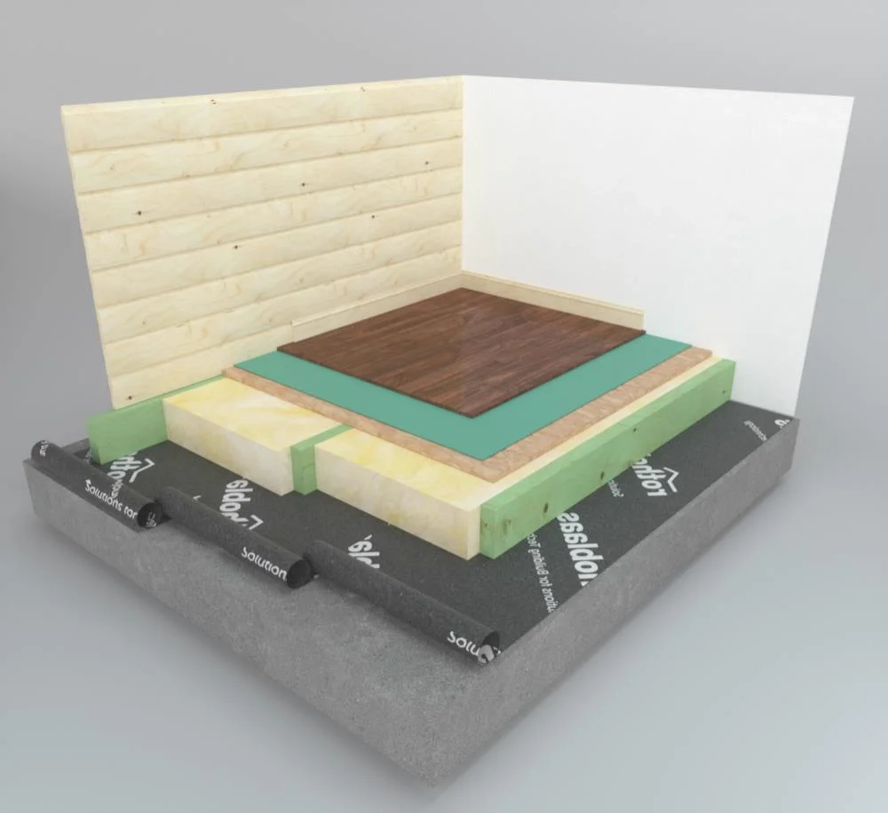 Composición del suelo de una casa de madera con parquet